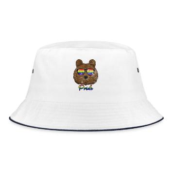 Bär Mit Sonnenbrille Rainbow Regenbogen Gay Pride - Bucket Hat - Weiß/Navy - Vorne