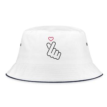 Koreanisches Handzeichen Herz - Liebe - Bucket Hat - Weiß/Navy - Vorne