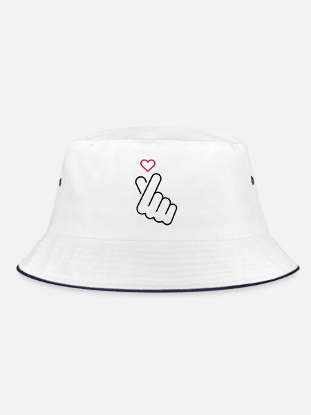 Koreanisches Handzeichen Herz - Liebe - Bucket Hat - Weiß/Navy