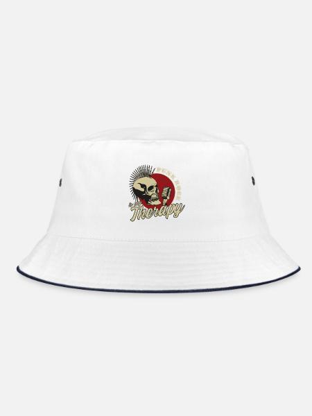 Punk Rock Is My Therapy Punkrock Punk Totenkopf - Bucket Hat - Weiß/Navy