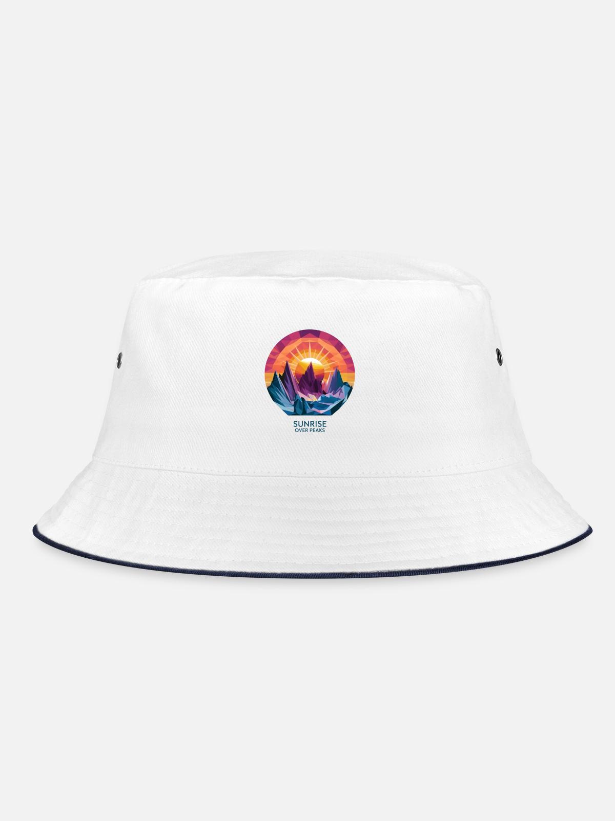 Sunrise Over Peaks - Bucket Hat - white/navy - Front