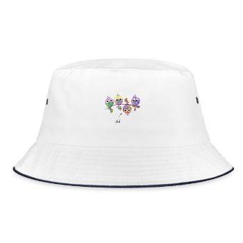 Spatzen auf Ast Vogel Vögel Vogelschwarm bunt - Bucket Hat - Weiß/Navy - Vorne
