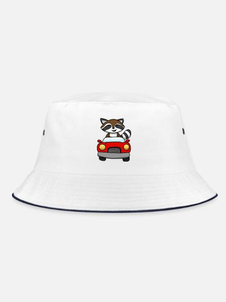Auto Waschbär Lustig - Bucket Hat - Weiß/Navy