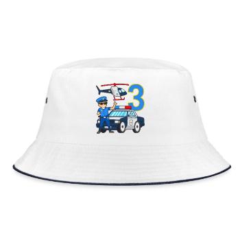 3 Geburtstag Polizei Auto 3 Jahre alt Polizist - Bucket Hat - Weiß/Navy - Vorne