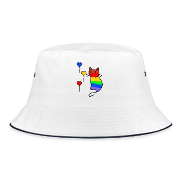 Katze Katzen Kitten LGBT Regenbogenfahne Liebe - Bucket Hat - Weiß/Navy - Vorne