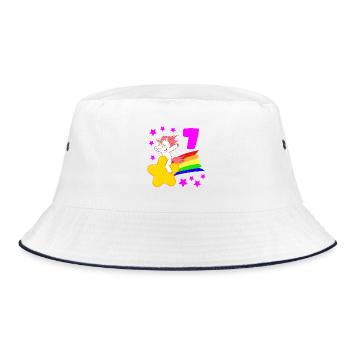 7 Siebter Geburtstag 7 Bday Mädchen Einhorn - Bucket Hat - Weiß/Navy - Vorne