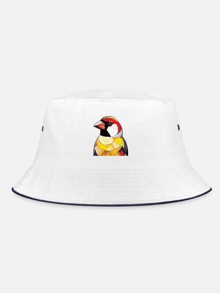 Stieglitz Buntes Aquarell Tier Illustration - Bucket Hat - Weiß/Navy