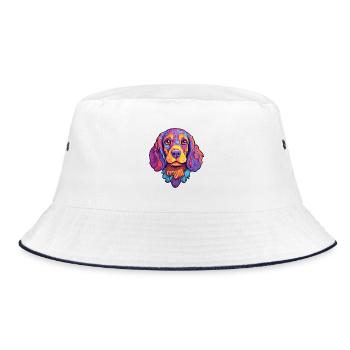 Portugiesischer Wachhund Rasse Cartoon Kawaii Illus - Bucket Hat - Weiß/Navy - Vorne