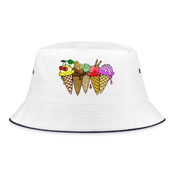 Eis Vanilleeis Schokoladeneis Erdbeereis Himbeere - Bucket Hat - Weiß/Navy - Vorne