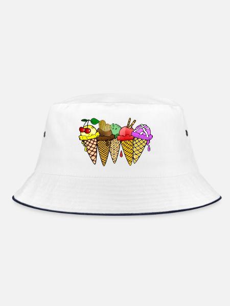 Eis Vanilleeis Schokoladeneis Erdbeereis Himbeere - Bucket Hat - Weiß/Navy