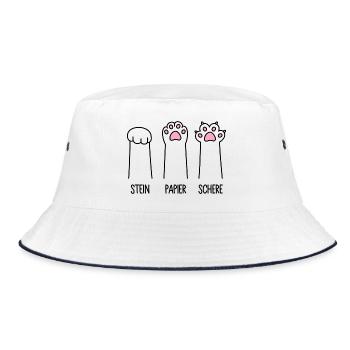 Stein Papier Schere Katze Pfote Spiel Katzenpfoten - Bucket Hat - Weiß/Navy - Vorne