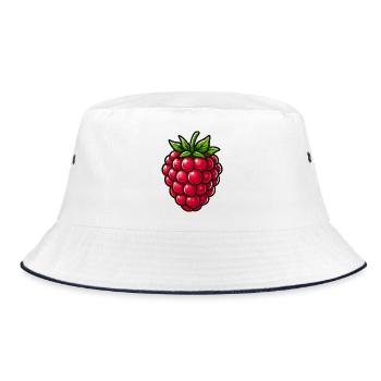 Himbeere, Obst - Bucket Hat - Weiß/Navy - Vorne