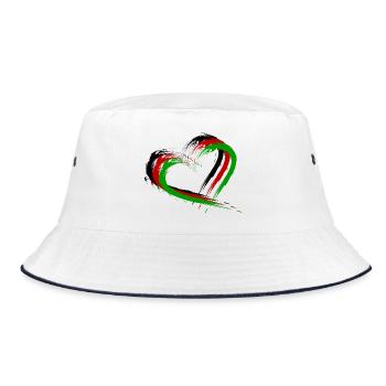 Herz Bürste Afghanistan Flagge Fahne Neu - Bucket Hat - Weiß/Navy - Vorne