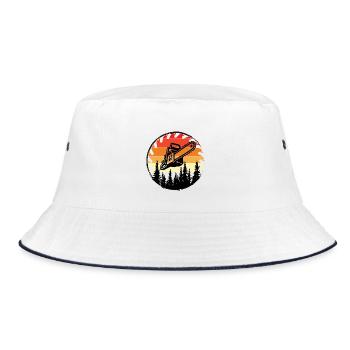 Retro Forest Chainsaw Sunset - Bucket Hat - white/navy - Front