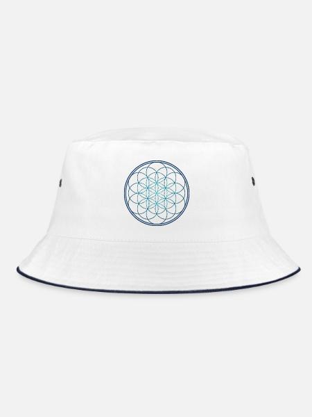 Blume des Lebens Blau - Bucket Hat - Weiß/Navy