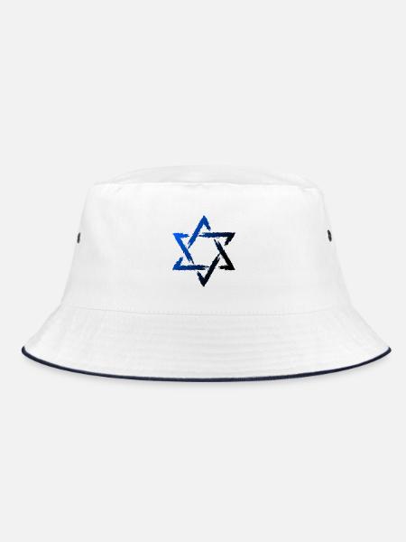 Davidstern Symbol - Bucket Hat - Weiß/Navy