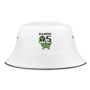 5. Geburtstag Dinosaurier - 5. Klasse Geschenk - Bucket Hat - Weiß/Navy - Vorne