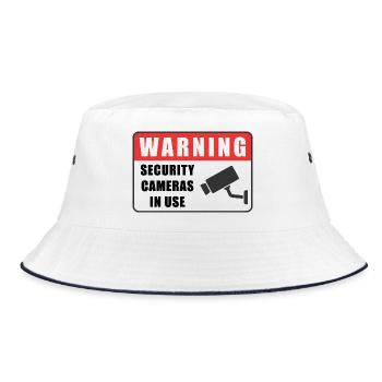 Warnung: CCTV-Kamera-Ausweis, Sicherheitsschild-Symbol - Bucket Hat - Weiß/Navy - Vorne