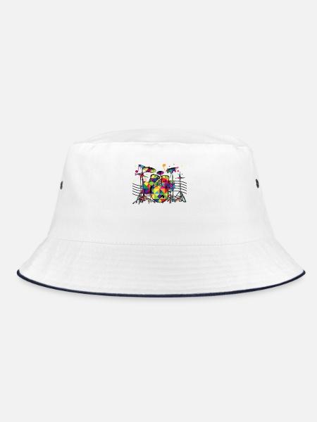 Geometrisch Neon-Drumset - Bucket Hat - Weiß/Navy - Vorne