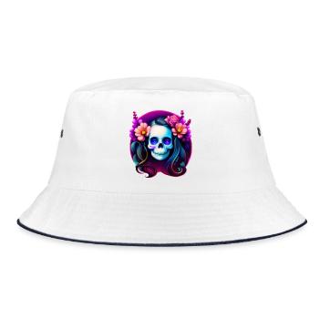 Dame du Crâne Mystique aux Fleurs – Néon Gothique - Bob - blanc/marine - Devant