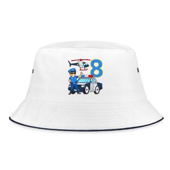 8 Geburtstag Polizei Auto 8 Jahre alt Polizist - Bucket Hat - Weiß/Navy - Vorne