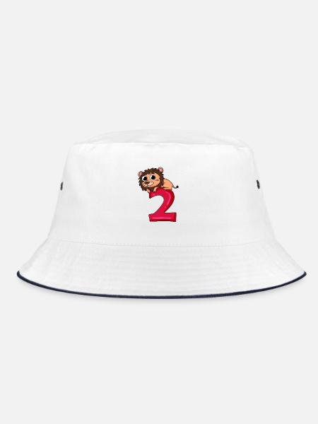 2 Geburtstag Löwe - 2 Jahre alt Geschenk - Bucket Hat - Weiß/Navy - Vorne