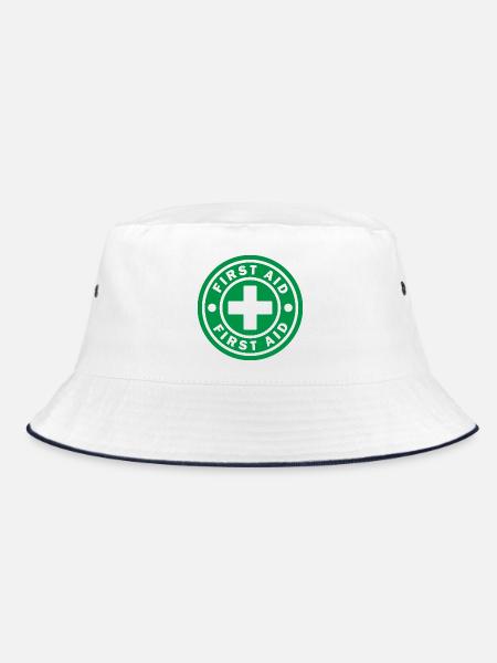 First Aid Medical Cross Sicherheitssymbol Vektor-Symbol - Bucket Hat - Weiß/Navy - Vorne
