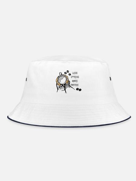 Weniger Stress Mehr Kaffee - Bucket Hat - Weiß/Navy - Vorne