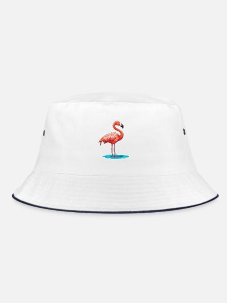 Flamingo-Karikatur Kawaii Aquarell-Illustration - Bucket Hat - Weiß/Navy