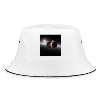 Kosmisches Eclipse Design - Bucket Hat - Weiß/Navy - Vorne