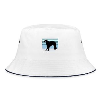Barsoi Hundeliebhaber Silhouette Vintage Sonnenuntergang - Bucket Hat - Weiß/Navy - Vorne