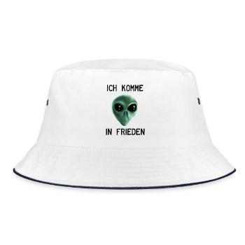 Ich komme in Frieden - Grüner Alien - Bucket Hat - Weiß/Navy - Vorne