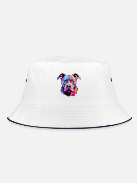 Pitbull Hund Rasse Aquarell Karikatur Kawaii Colorf - Bucket Hat - Weiß/Navy