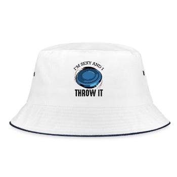 Discgolf Spruch Lustig Wortspiel Frisbee Geschenk - Bucket Hat - Weiß/Navy - Vorne