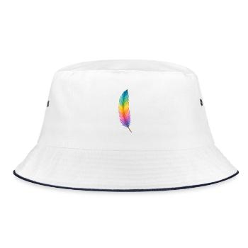 Colorful Feather – Sanfte Kraft in Regenbogenfarbe - Bucket Hat - Weiß/Navy - Vorne