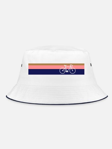 Rennrad - Retro - 3 farbiger Hintergrund - Bucket Hat - Weiß/Navy