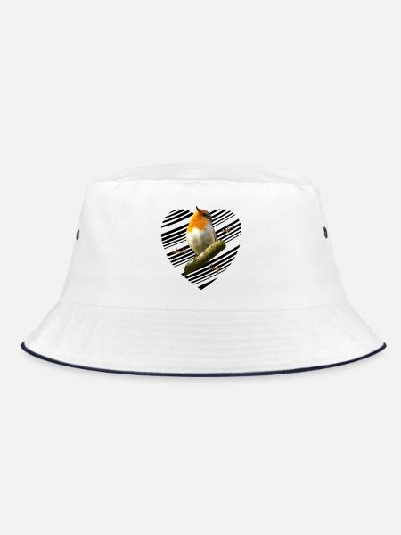 Rotkehlchen Singvogel - Bucket Hat - Weiß/Navy