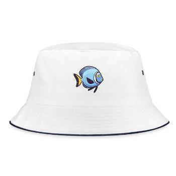 Kaiser Kaiserfisch Cartoon Kawaii Illustration - Bucket Hat - Weiß/Navy - Vorne