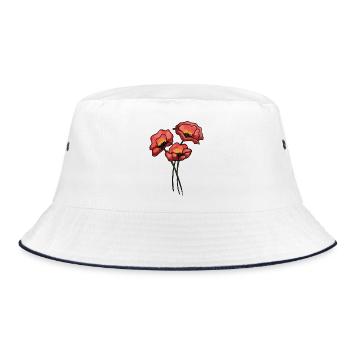 Mohnblumen - Bucket Hat - Weiß/Navy - Vorne