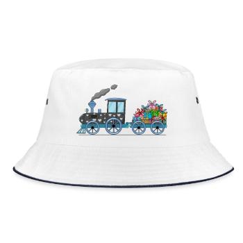 Kinderzug Eisenbahn mit Anhäger - Bucket Hat - Weiß/Navy - Vorne