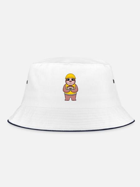 Builder topping sloth house home building gift - Bucket Hat - white/navy - Front