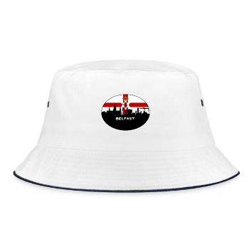 Belfast Nordirland Flagge Skyline Reisen Souve - Bucket Hat - Weiß/Navy - Vorne