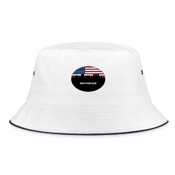 Anchorage Alaska USA Flagge Skyline Reise Souvenir - Bucket Hat - Weiß/Navy - Vorne