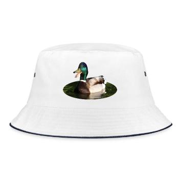 Stockente Ente - Bucket Hat - Weiß/Navy - Vorne