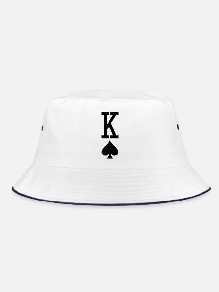 Poker Spielkarte - Pik König - Bucket Hat - Weiß/Navy