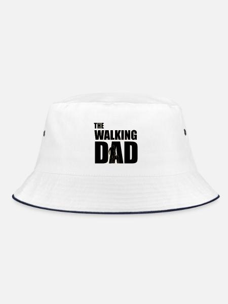 Der wandelnde Papa (schwarz) Kontur Gold - Bucket Hat - Weiß/Navy - Vorne