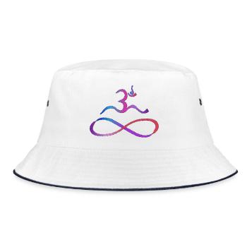 Aum mit Lemniskate dunkle Kontur - Bucket Hat - Weiß/Navy - Vorne