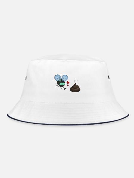 Verliebte Fliege mit Herzen und Kackhaufen - Bucket Hat - Weiß/Navy