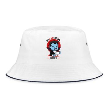Blutkaffee Vampir Cartoon - Bucket Hat - Weiß/Navy - Vorne
