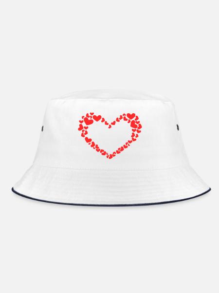 Herz Design mit vielen Herzchen Rot - Bucket Hat - Weiß/Navy
